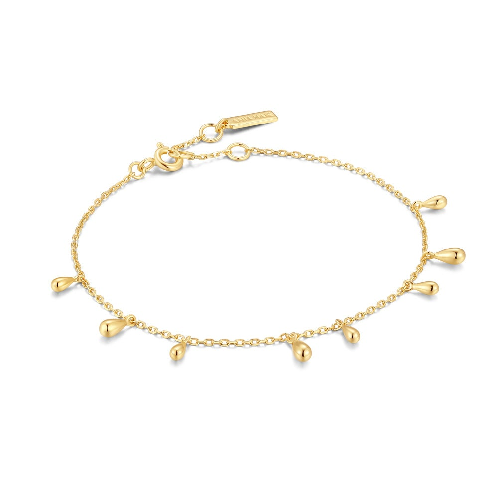 Gold Polished Teardrop Dangle Station Bracelet