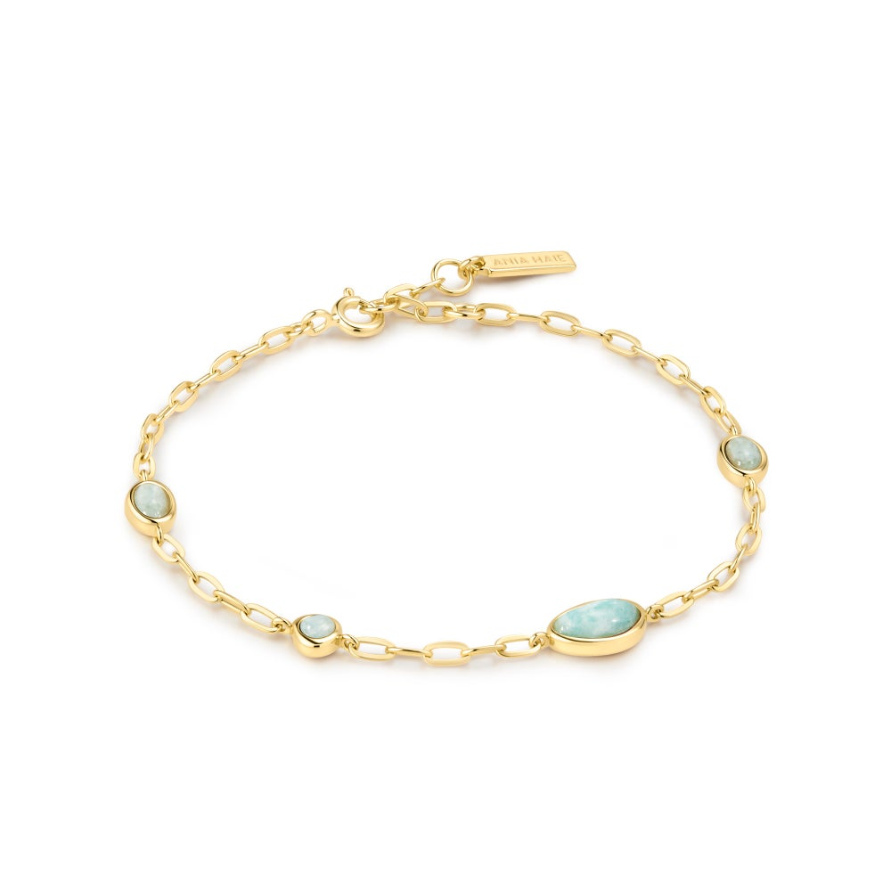 Gold Bezel Amazonite Pebble Station Bracelet