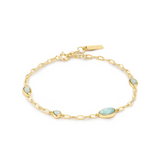 Gold Bezel Amazonite Pebble Station Bracelet