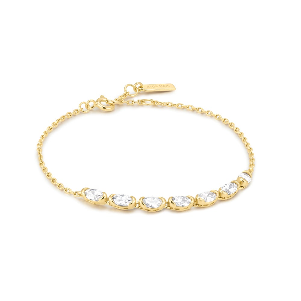 Gold Half-Bezel Oval Half-Tennis Bracelet