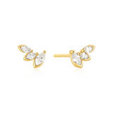 Gold Half-Bezel Triple Marquise Stud Earrings