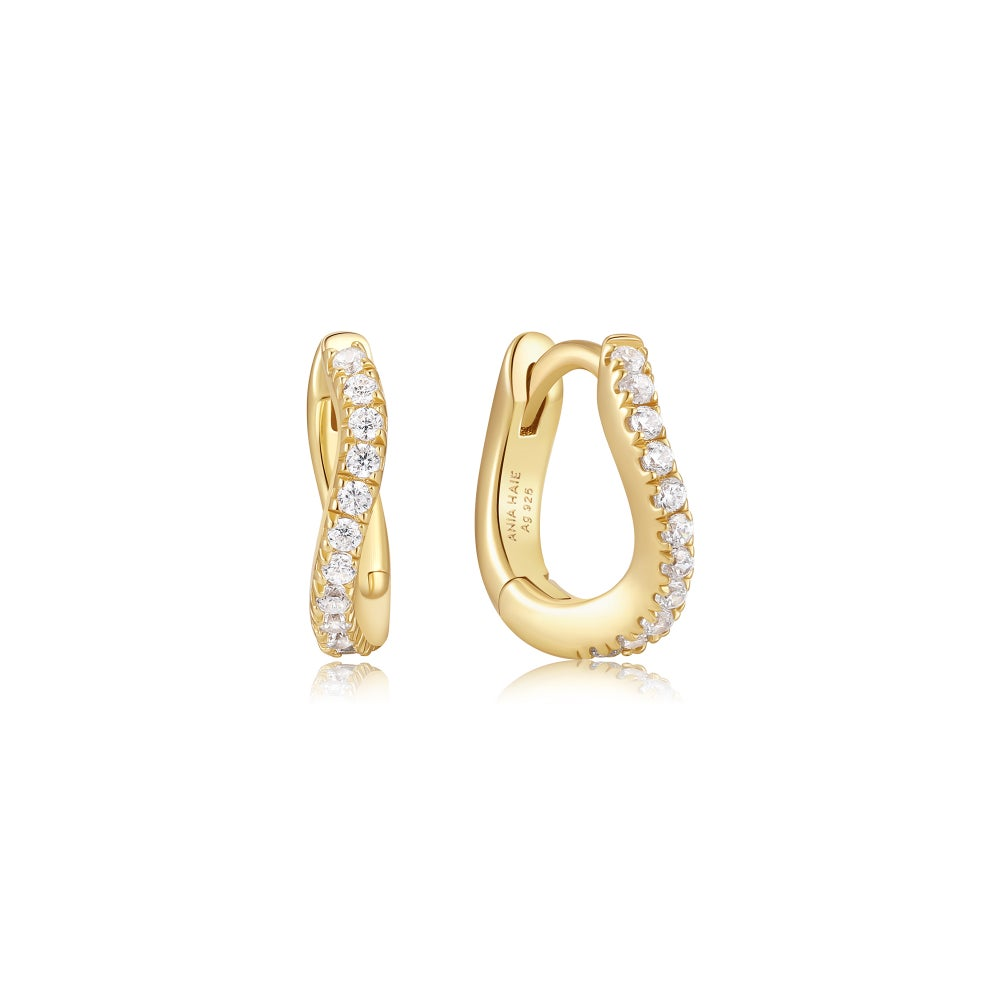Gold Slim Pavé Wave Huggie Hoop Earrings