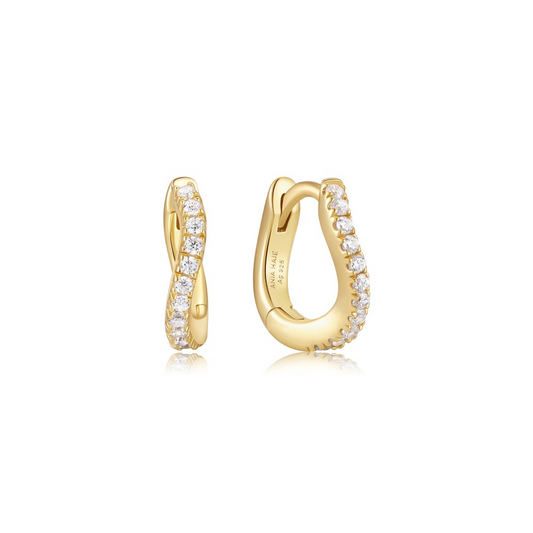 Gold Slim Pavé Wave Huggie Hoop Earrings