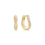 Gold Slim Pavé Wave Huggie Hoop Earrings