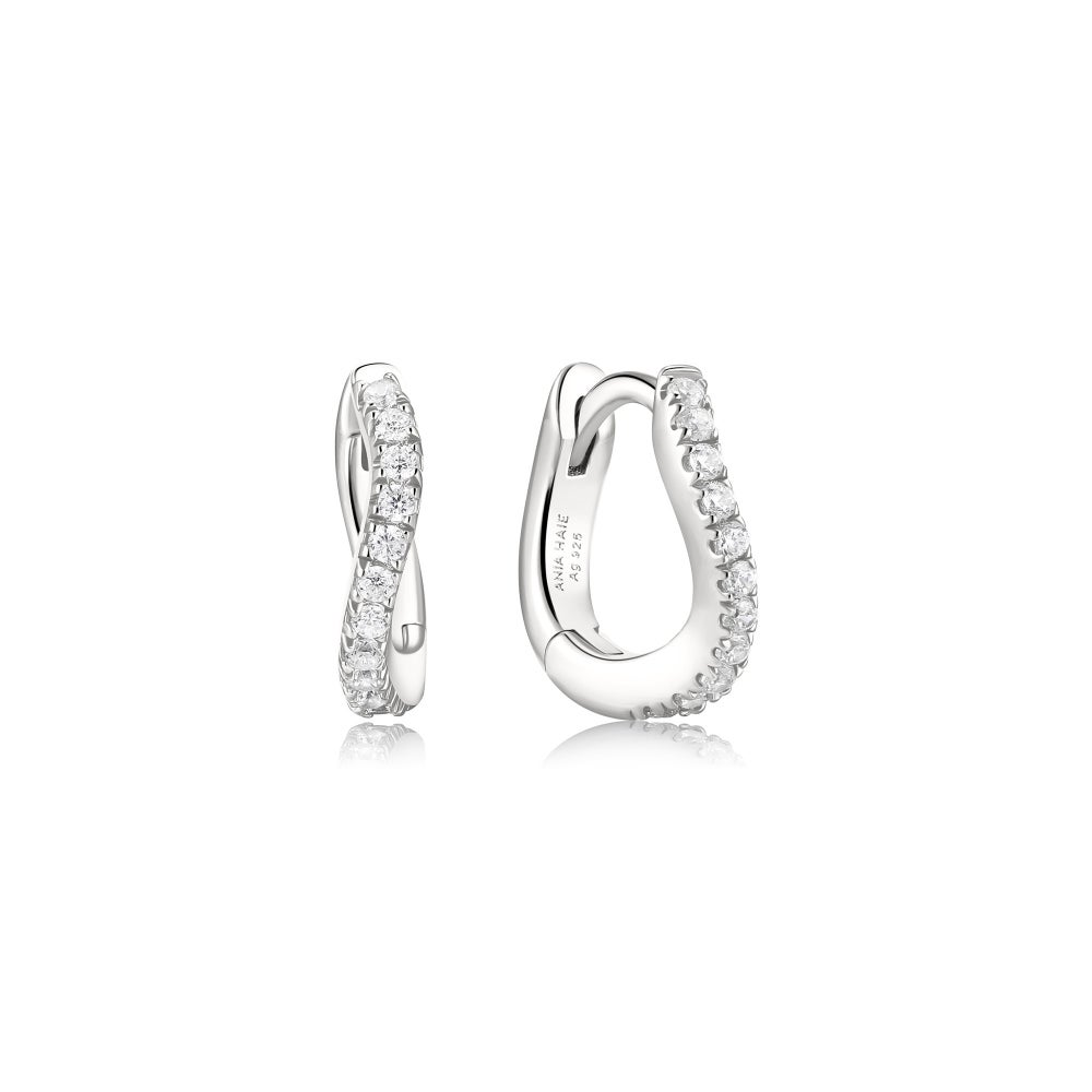 Silver Slim Pavé Wave Huggie Hoop Earrings