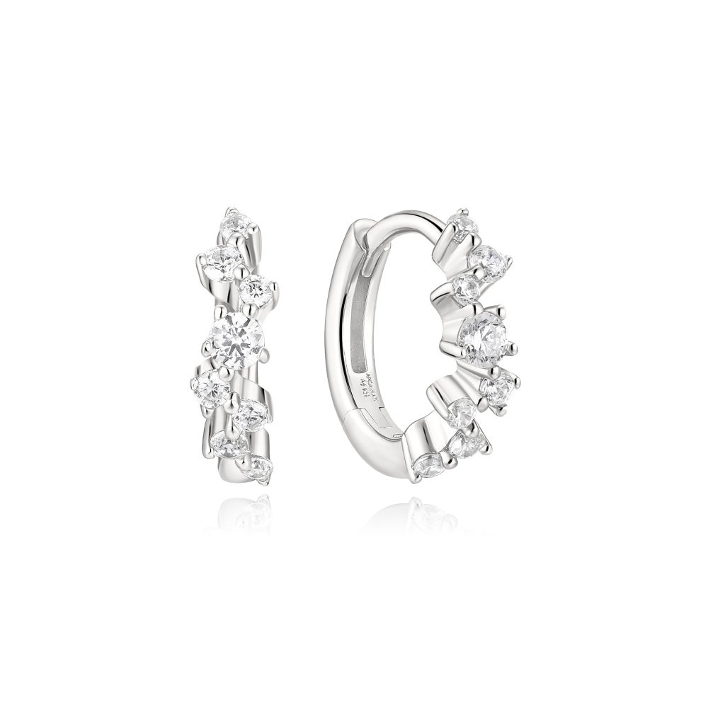 Silver Zig-Zag Pavé Huggie Hoop Earrings
