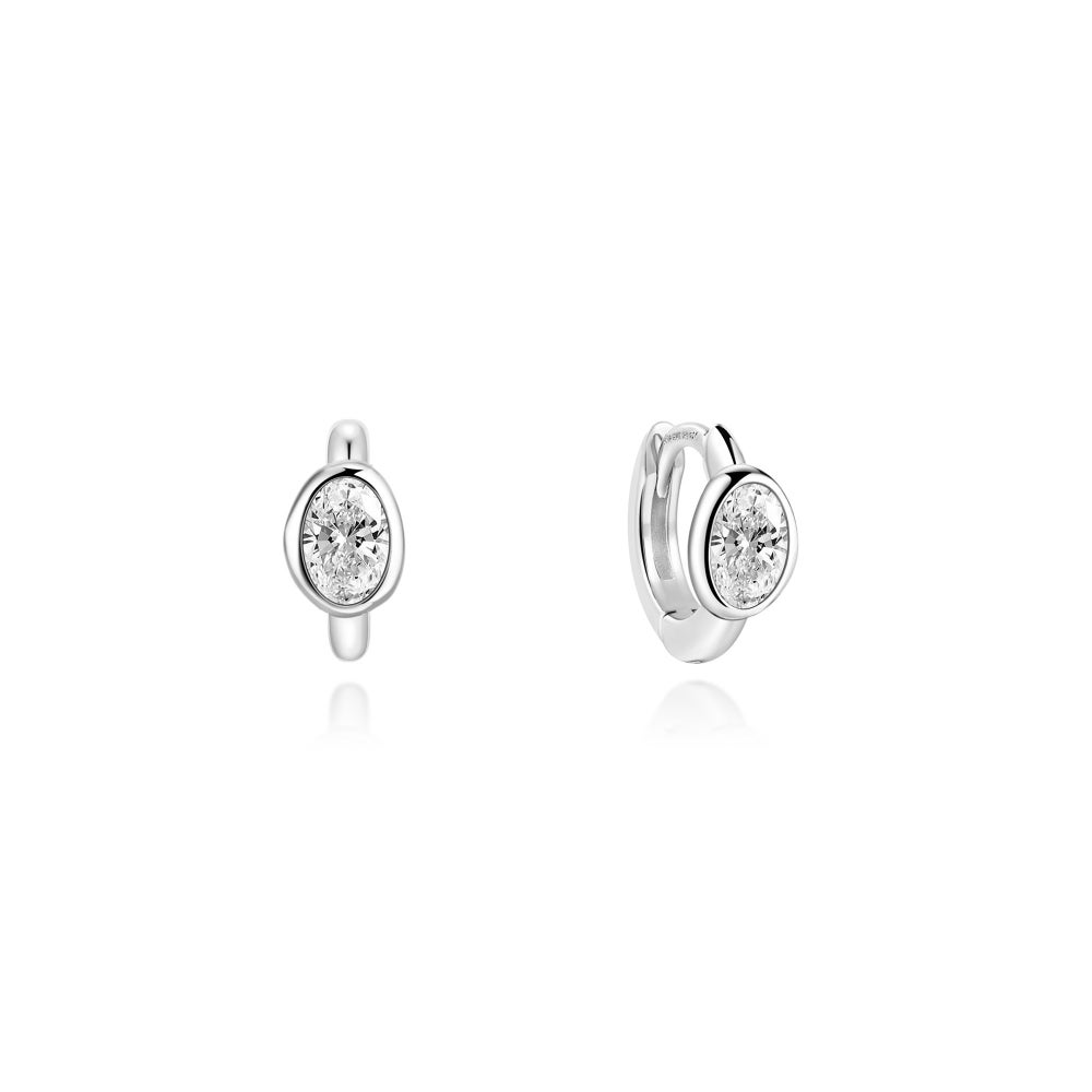 Silver Bezel Pebble Huggie Hoop Earrings