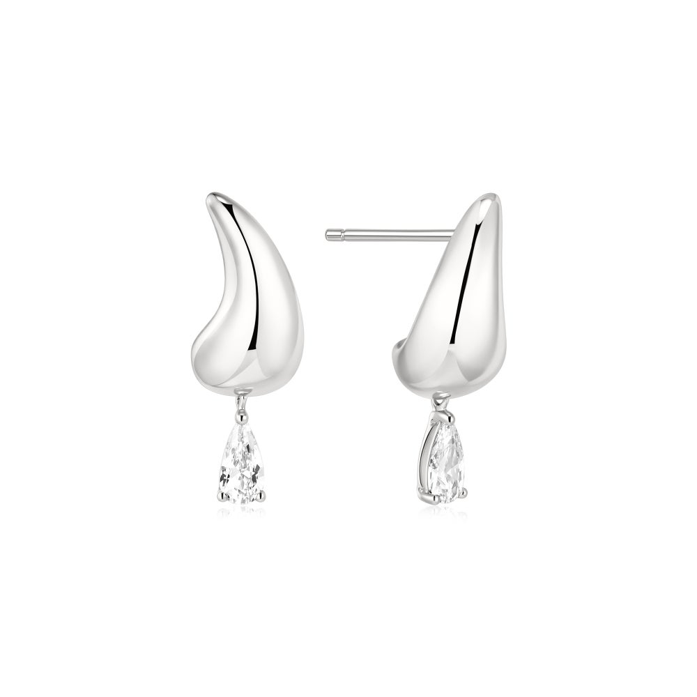 Silver Curved Teardrop Dangle Stud Earrings