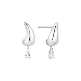 Silver Curved Teardrop Dangle Stud Earrings