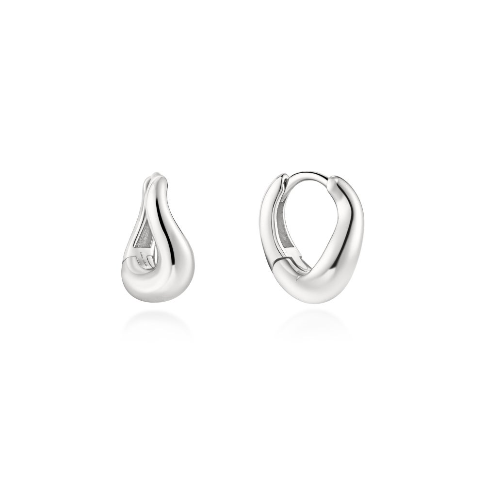 Silver Wave Huggie Hoop Earrings