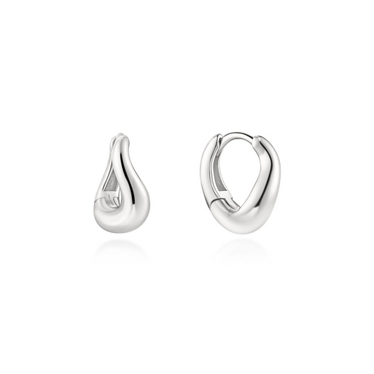 Silver Wave Huggie Hoop Earrings