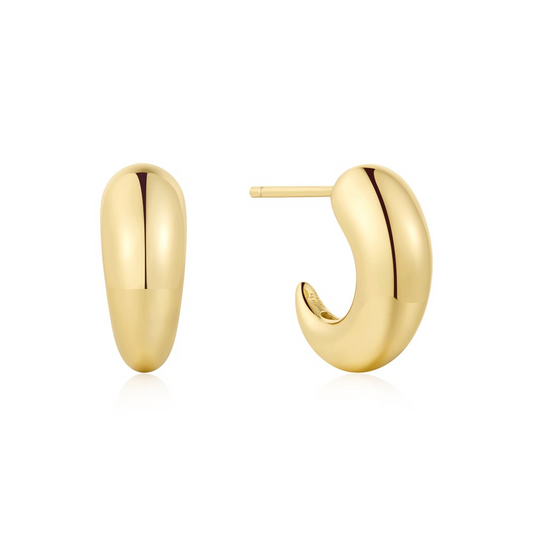 Gold Dome Stud Hoop Earrings