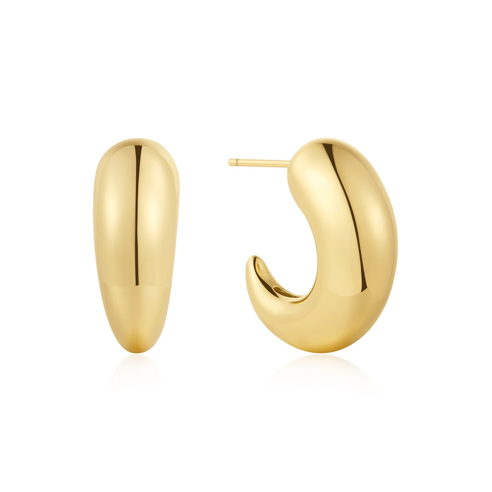 Gold Large Dome Stud Hoop Earrings