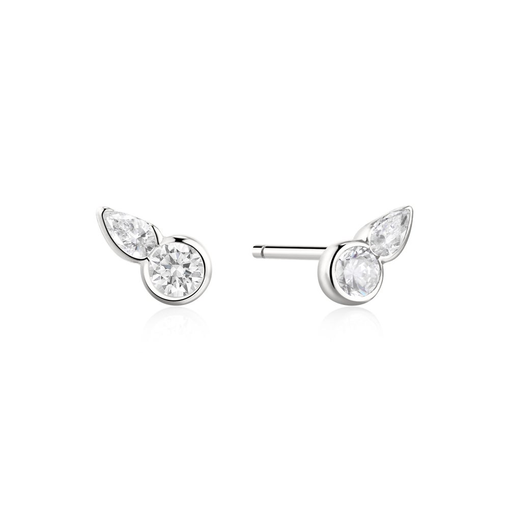 Silver Bezel Round & Teardrop Stud Earrings