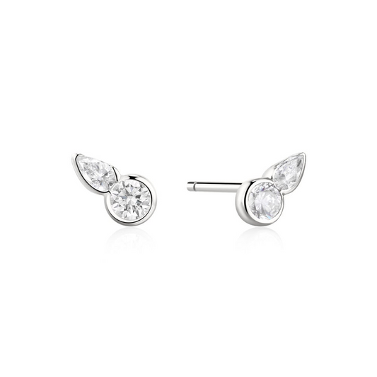 Silver Bezel Round & Teardrop Stud Earrings