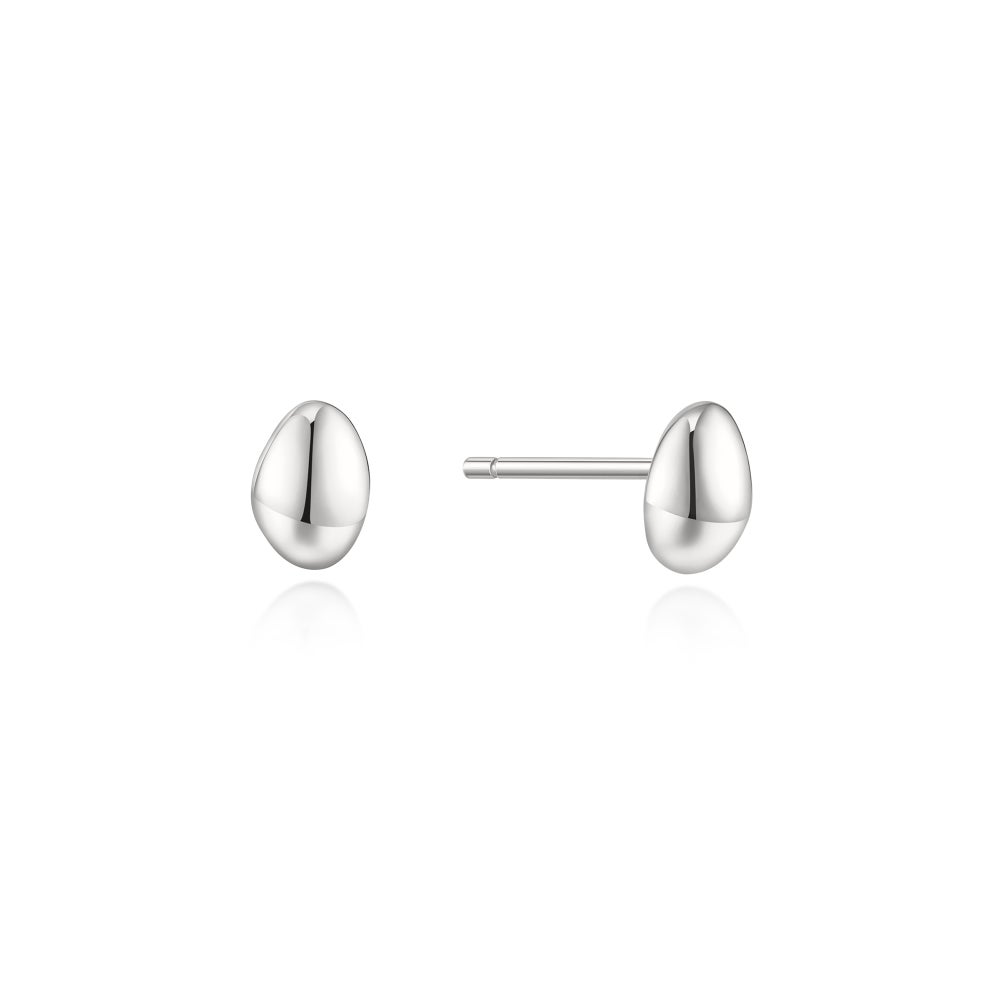 Silver Organic Dome Pebble Stud Earrings