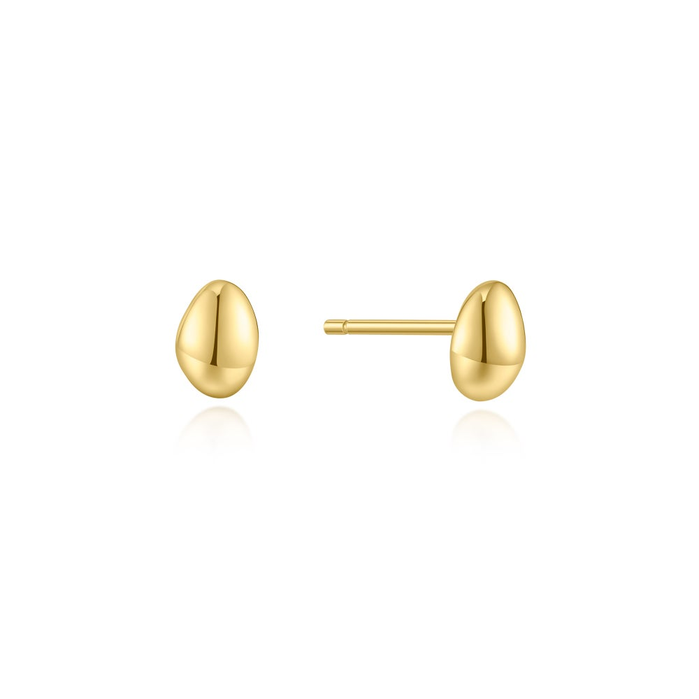 Gold Organic Dome Pebble Stud Earrings