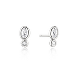 Silver Bezel Pebble & Round Stud Earrings