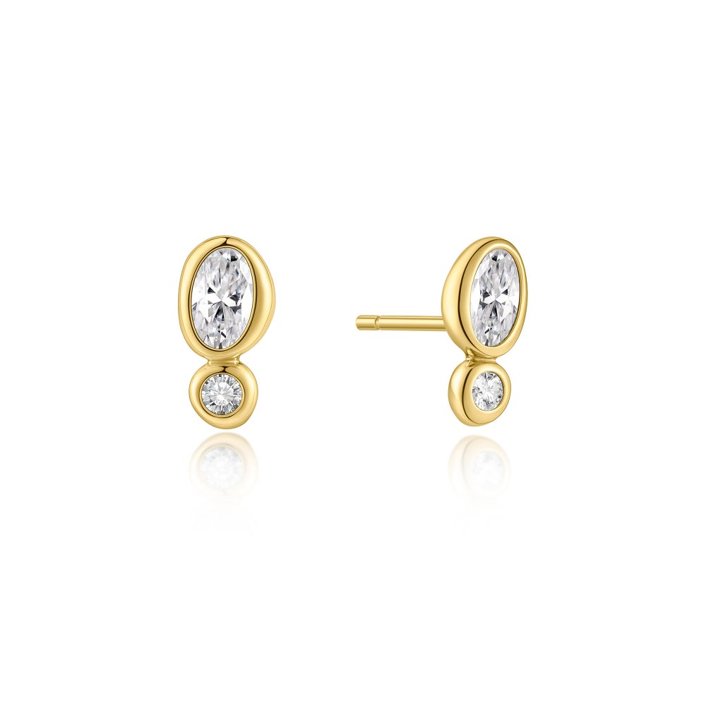 Gold Bezel Pebble & Round Stud Earrings