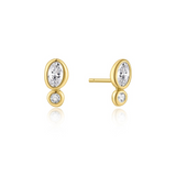 Gold Bezel Pebble & Round Stud Earrings