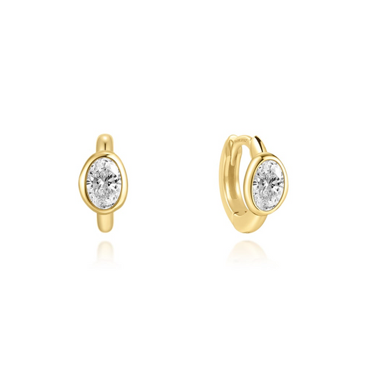 Gold Bezel Organic Pebble Huggie Hoop Earrings