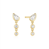 Gold Teardrop & Bezel Round Dangle Stud Earrings