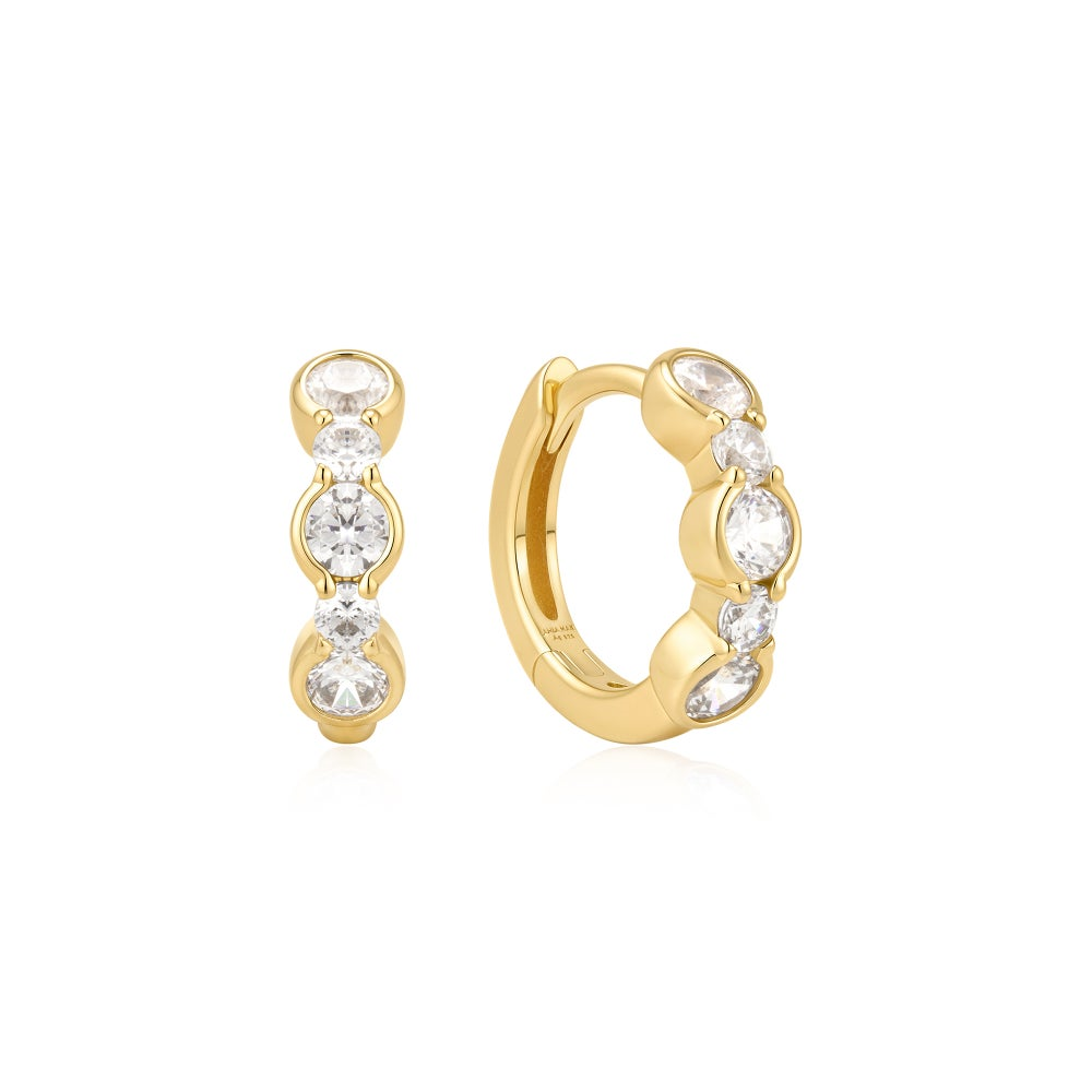 Gold Alternating Half-Bezel Huggie Hoop Earrings