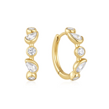 Gold Bezel Round & Teardrop Huggie Hoop Earrings