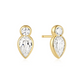Gold Bezel Inverted Teardrop & Round Stud Earrings