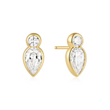 Gold Bezel Inverted Teardrop & Round Stud Earrings