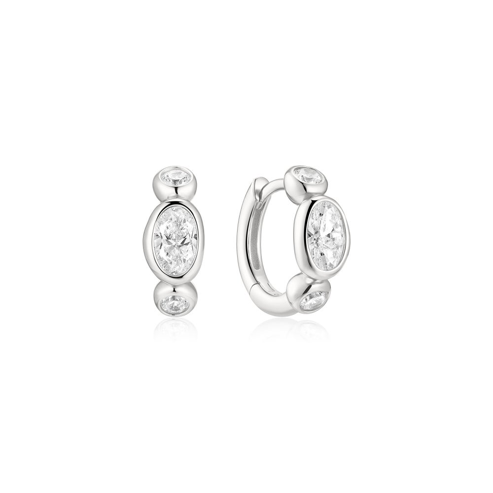 Silver Bezel Pebble & Round Huggie Hoop Earrings
