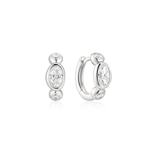 Silver Bezel Pebble & Round Huggie Hoop Earrings