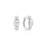 Silver Bezel Pebble & Round Huggie Hoop Earrings