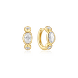 Gold Bezel Pebble & Round Huggie Hoop Earrings