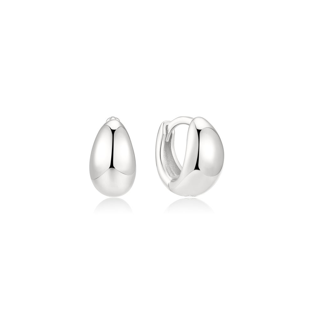 Silver Dome Pebble Huggie Hoop Earrings