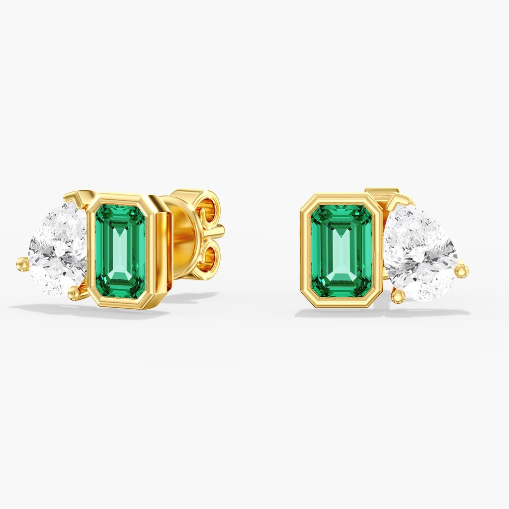 Toi Et Moi Lab Green Emerald and Diamond Studs