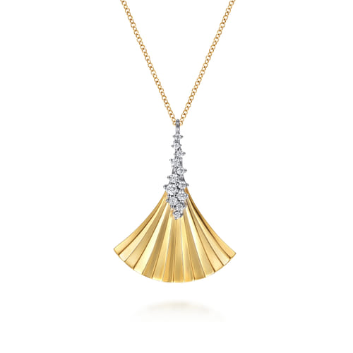 14K White & Yellow Gold Diamond Cut Pendant Necklace