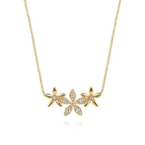 14K Yellow Gold Diamond Floral Bar Necklace