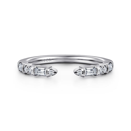 White Gold Bar Set Baguette & Round Diamond Open Anniversary Band