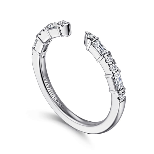 White Gold Bar Set Baguette & Round Diamond Open Anniversary Band