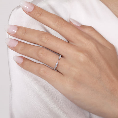White Gold Bar Set Baguette & Round Diamond Open Anniversary Band