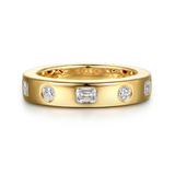 Gold Flush Set Emerald and Round Diamond Anniversary Band