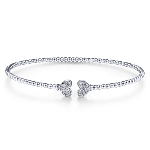 White Gold Bujukan Split Cuff Bracelet with Pave Diamond Hearts