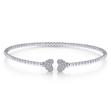 White Gold Bujukan Split Cuff Bracelet with Pave Diamond Hearts