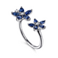 White Gold Diamond and Marquise Sapphire Flower Open Ring
