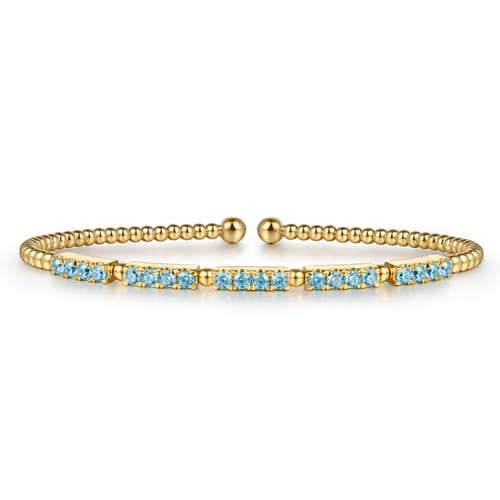 Gold Bujukan Beads and Blue Topaz Split Bangle Bracelet