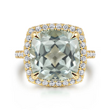 Green Amethyst Cushion Cut Ladies Ring with Flower Pattern Gallery