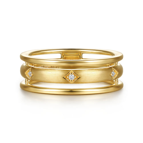 Gold Diamond Station Diamond Easy Stackable Ring