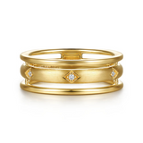 Gold Diamond Station Diamond Easy Stackable Ring