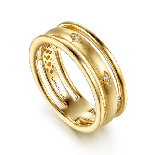 Gold Diamond Station Diamond Easy Stackable Ring